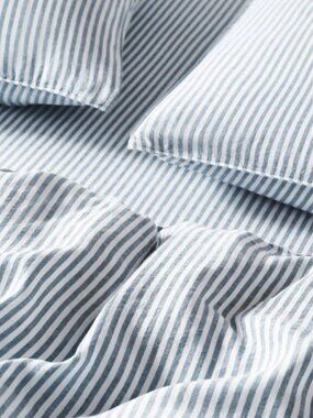 Brooklinen Linen Washed Queen Flat Sheed Oxford Stripe Chambray